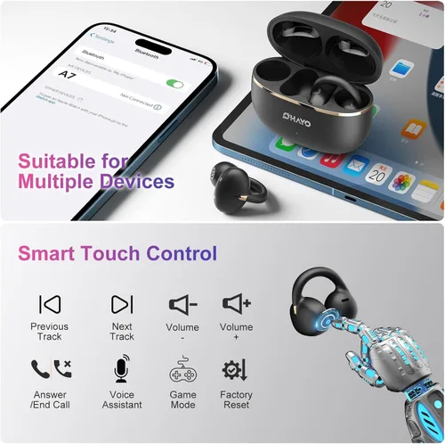 Miniatura 9 de OHAYO Auriculares de clip: Auriculares de oído abierto: 6.5H de tiempo de reproducción, 4.7g ultraligeros - 2025 Bluetooth inalámbrico 5.4
