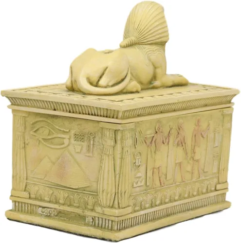 Miniatura 5 de Ebros - Caja rectangular decorativa con acabado arenisca de 4.25 pulgadas de largo, monumento clásico de Egipto, androesfinge con deidades