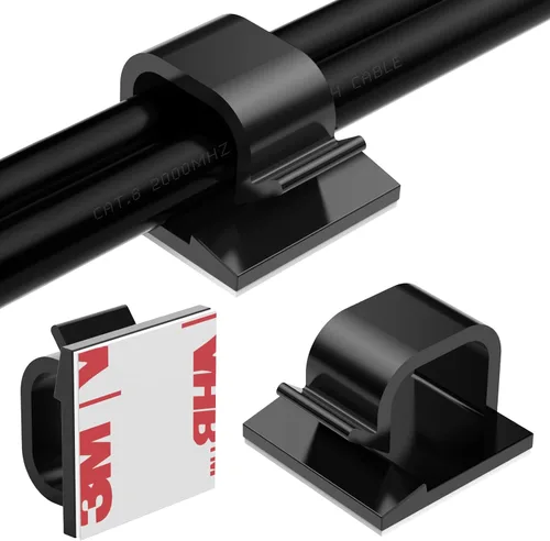 Clips grandes para cables, 40 piezas con cintas adhesivas fuertes, organizador de cables para automóvil, oficina y hogar (negro, L05 (40 unidades)