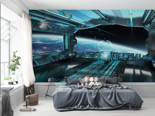 Miniatura 9 de Niwo ART - Mural de pared Astronauts Explorando Asteroid Spaceship B, Universe Papel tapiz autoadhesivo grande autoadhesivo (64 x 96 pulgadas)