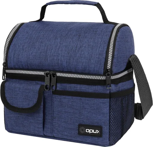 Miniatura 13 de Opux - Bolsa de almuerzo aislada de doble compartimento para hombres y mujeres Bolsa de almuerzo reutilizable con correa para el hombro, forro
