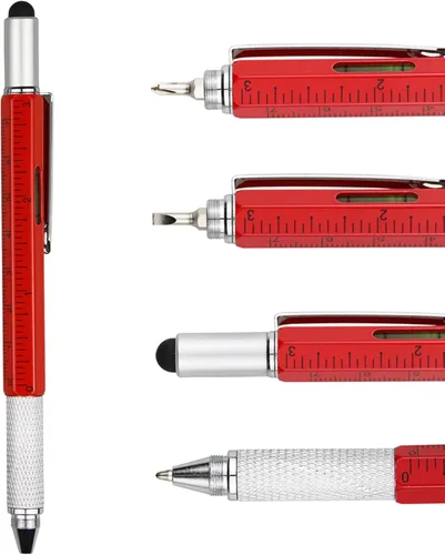 Miniatura 12 de DUNBONG Bolígrafo de metal multiherramienta 6 en 1, con destornillador, tinta negra, lápiz capacitivo, nivel y regla, 1 unidad (negro)