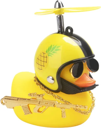 Miniatura 29 de wonuu Adornos de pato de goma para automóvil, pato amarillo fresco, decoraciones de tablero de automóvil, gafas chirriantes de pato con casco de Y