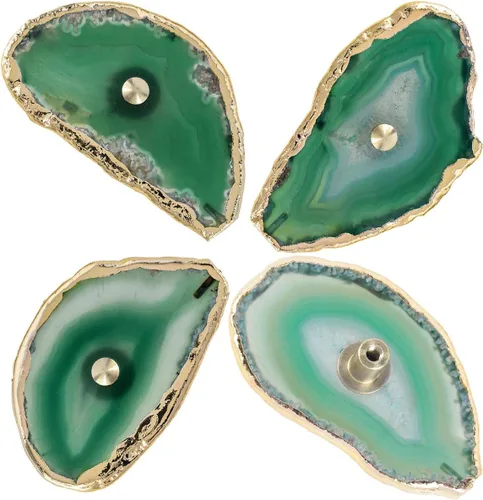 Miniatura 10 de Rockcloud Pomos de ágata morada para cajón, tiradores para armario de aparador, rebanada teñida con pomos de borde chapados en oro para decoración