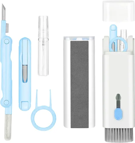 Kit de limpieza electrónica 7 en 1, limpiador de teclado, kit de limpieza de laptop para monitor, teléfono celular, auriculares, Lego, lente de Azul