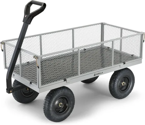 Miniatura 12 de Carrito de servicios de acero Gorilla Carts con lados extraíbles con una capacidad de 800 libras, rojo