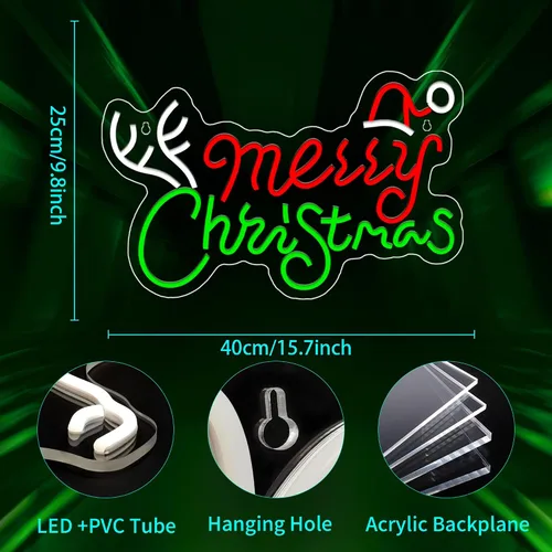 Miniatura 5 de Letrero de neón de Feliz Navidad, letreros de neón regulables JGHTURIE para decoración de pared, letrero iluminado para fiesta de Navidad, bar