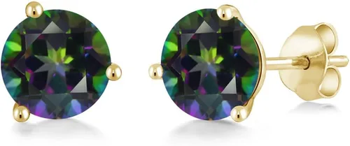 Miniatura 27 de Gem Stone King Aretes de oro de 14 quilates, 0.236 in, piedra natal redonda, Martini, 3 puntas, aretes de oro para mujer