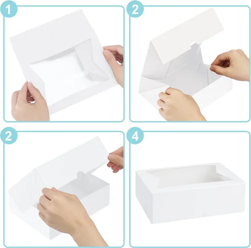 Miniatura 3 de Eupako Cajas de galletas con ventana de 8 x 6 x 2.5 pulgadas, 24 piezas Cajas de golosinas blancas con apertura automática para panadería, donas