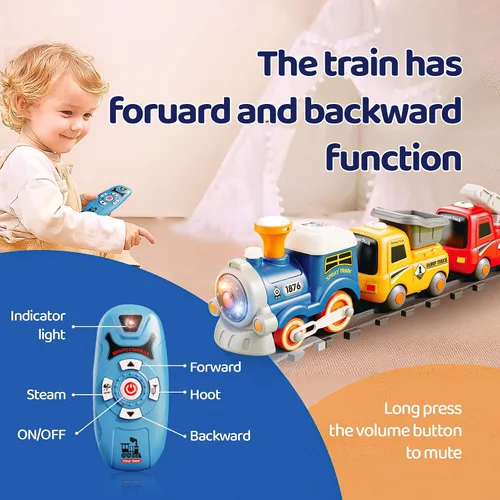 Miniatura 4 de Tren de juguete con control remoto para niños, conjunto de tren con luces y música con vapor de agua para niños y niñas de 3-8 años, conjunto