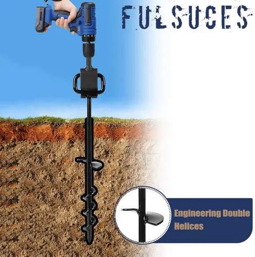 Miniatura 5 de Estacas de tienda de campaña de 16 pulgadas con 6 adaptadores resistentes, anclajes de tierra de tornillo, kit de enderezamiento de árboles, Negro