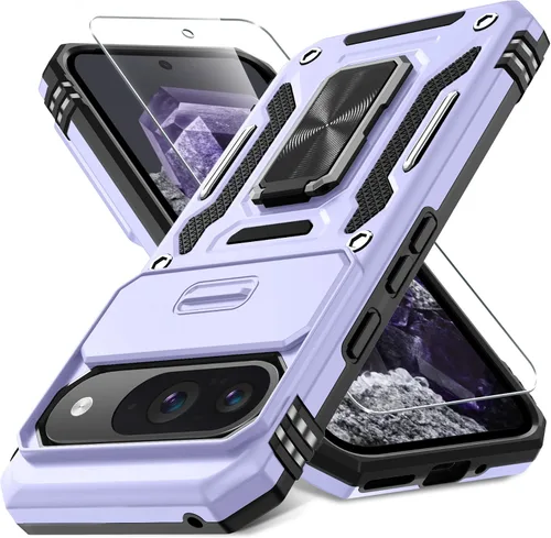 Miniatura 20 de DEERLAMN Funda para Google Pixel 8 con cubierta deslizante para cámara + protector de pantalla (1 paquete), soporte de anillo giratorio grado