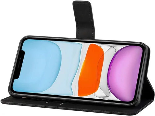 Miniatura 4 de Funda compatible con iPhone 12 Mini con tarjetero de cuero con tapa abatible, estampado retro con función atril, funda protectora magnética
