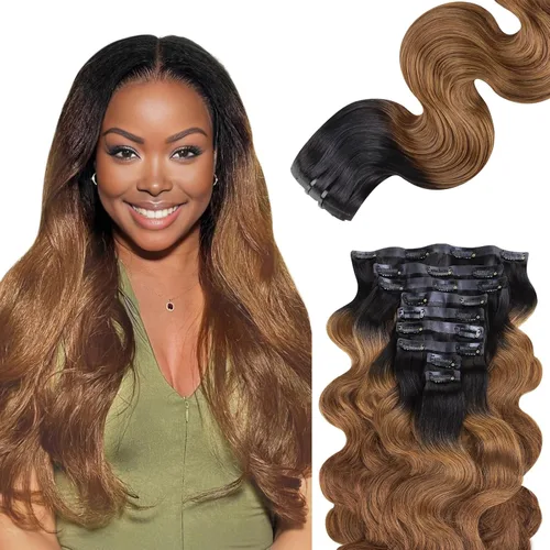 Miniatura 46 de Lashey - Extensiones de cabello con clip sin costuras, de cabello humano real, 7 unidades, 110 g, 14 pulgadas, color negro natural, lacio