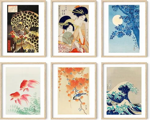 Miniatura 26 de HAUS AND HUES Impresiones de arte asiático, juego de 6 decoraciones japonesas contemporáneas de pared, pinturas de hokusai, carteles de ondas, Juego