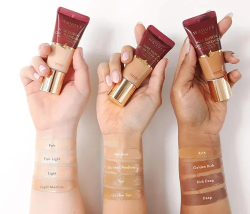 Miniatura 2 de Wander Beauty Base líquida Nude Illusion, rica profunda, cobertura media a completa con niacinamida y extracto de loto, acabado natural