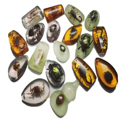 Miniatura 8 de 8 piezas de fósiles de ámbar con insectos, colgantes de fósiles de ámbar BOSOIRSOU, diferentes especímenes de insectos, insectos preservados