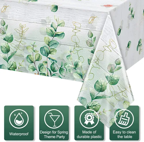 Miniatura 3 de Paquete de 8 manteles de hojas de eucalipto verde salvia, manteles de plástico de madera de primavera verde salvia, decoraciones de fiesta, manteles