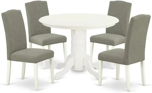 Miniatura 21 de East West Furniture SHEN3-BLK-69 - Juego de mesa de cocina de 3 piezas contiene una mesa de comedor redonda con pedestal y 2 sillas de comedor