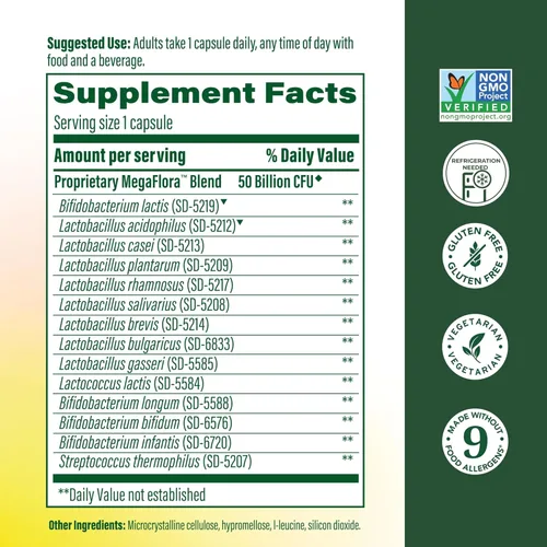 Miniatura 2 de MegaFood MegaFlora Probiotic Plus - Probióticos para mujeres y hombres Salud digestiva - 50 mil millones de UFC y 14 cepas - Suplemento de apoyo