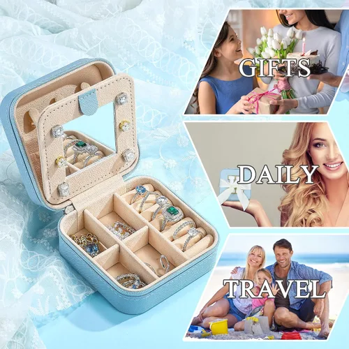 Miniatura 7 de Parima - Joyero pequeño esencial para viajes, organizador de joyerìa, regalo de hija para mamá, azul cielo, letra T
