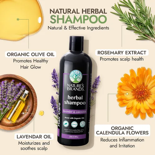 Miniatura 2 de Champú natural de Herbal Choice Mari (lavanda y caléndula, botella de 8 onzas líquidas) - Hecho con ingredientes orgánicos - Sin productos químicos