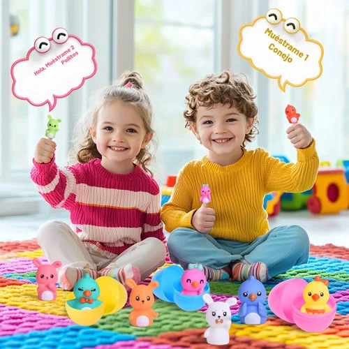 Miniatura 3 de FUN LITTLE TOYS 10 piezas de recuerdos de fiesta de Pascua para niños con marionetas de dedo de pollito, rellenos surtidos de huevos de Pascua