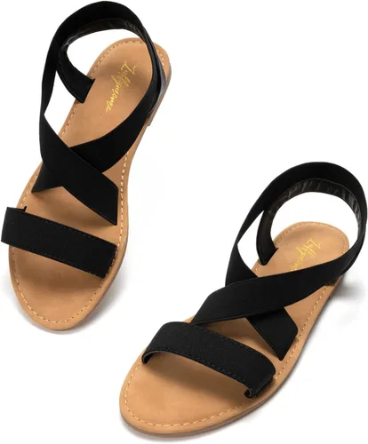 Miniatura 3 de Luffymomo Sandalias planas con correa elástica para mujer, zapatos clásicos de verano con punta abierta