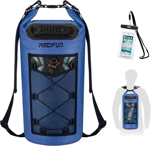 Piscifun Bolsa seca, mochila flotante impermeable 10L/20L/30L/40L con funda impermeable para teléfono para navegación, kayak, pesca Sapphire Blue