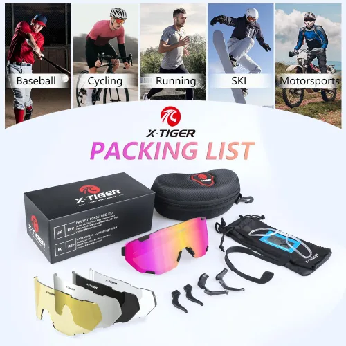 Miniatura 6 de X-TIGER Gafas de ciclismo polarizadas para hombres y mujeres, 5 lentes intercambiables UV400, gafas de sol deportivas, béisbol, correr, pescar Lente
