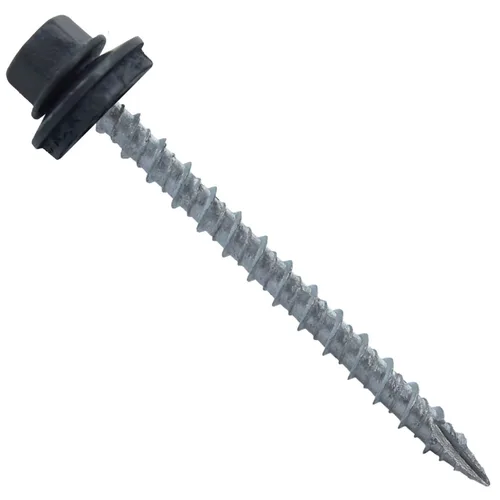 Miniatura 11 de 10 tornillos para techos de metal gris ABC de 2-1/2 pulgadas, cabezal de arandela hexagonal, arranque automático/roscado, arandela EPDM. 1 bolsa