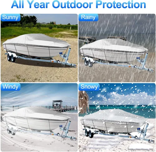 Miniatura 5 de SPORTYOUTH Funda para barco 14-16 pies, fundas para barcos remolcables impermeables con protección UV 210D de tela Oxford, compatible con cascos