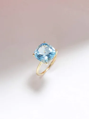 Miniatura 4 de YoTreasure Anillo audaz de oro amarillo sólido de 10 quilates con topacio azul cielo