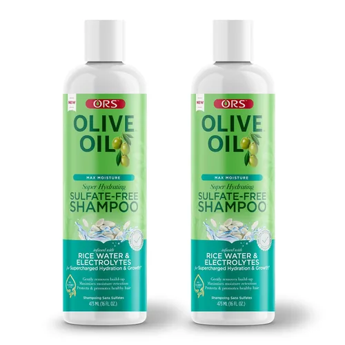 ORS Aceite de oliva Max Moisture Champú súper hidratante sin sulfato, infundido con agua de arroz y electrolitos para una hidratación y crecimiento