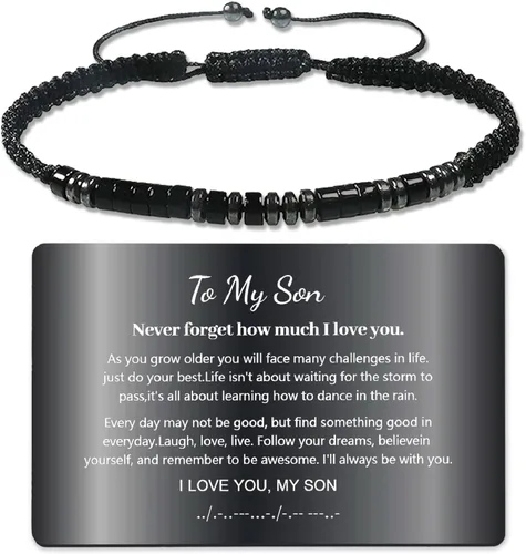 Miniatura 9 de Pulsera de código morse "Te quiero" con tarjeta de billetera grabada, regalos para hijo/nieto, pulsera de cuentas hecha a mano, regalos de Navidad