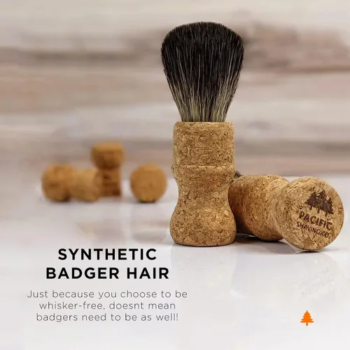 Miniatura 2 de Pacific Shaving Company Cepillo de afeitar de pelo sintético premium de mango de corcho sostenible 1 ea