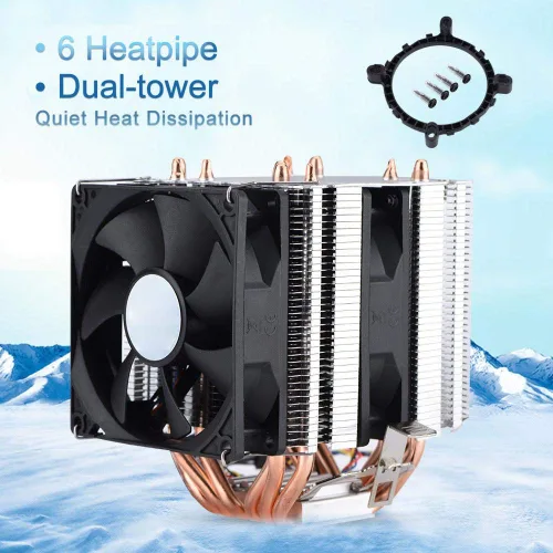 Miniatura 3 de Enfriador silencioso de CPU 800-2200 revoluciones/minuto CPU Cooler 6 Heatpipe disipación de calor adecuado para AMD, Intel 775, 1150, 1151, 1155