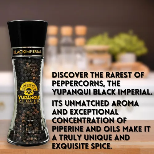 Miniatura 7 de YUPANQUI Molinillo de pimienta negra recargable de 3.5 onzas, galardonado con granos de pimienta gourmet Black Imerial, favorito del chef, molinillo