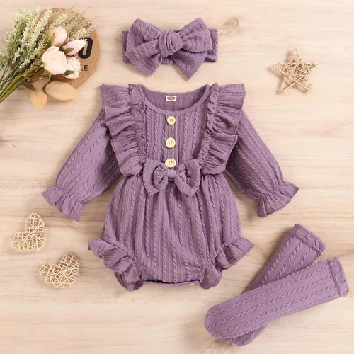 Miniatura 2 de ZAXARRA Ropa de bebé recién nacida, manga larga, con botones frontales, volantes, mameluco, diadema, conjunto de 3 piezas, trajes de otoño e invierno