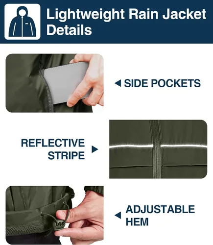Miniatura 40 de SWISSWELL Chaqueta impermeable para hombre, rompevientos, ligera con capucha para uso diario casual