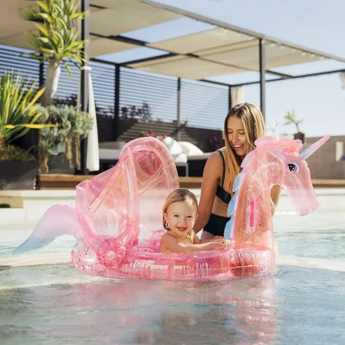 Miniatura 3 de FUNBABY by FUNBOY - Flotador inflable de lujo de un unicornio con purpurina para bebés y niños, perfecto para una fiesta de verano en la piscina
