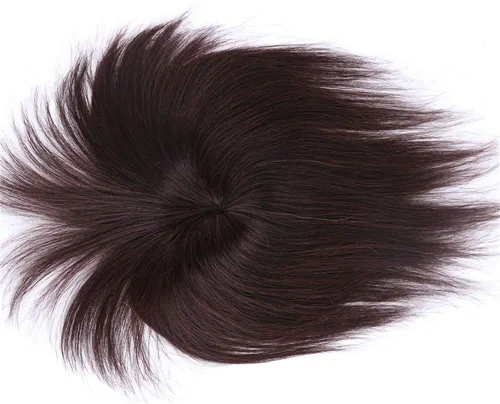 Miniatura 2 de Extensiones de cabello humano real con clip con flequillo, peluca para cabello fino para mujer (8 pulgadas, marrón oscuro)