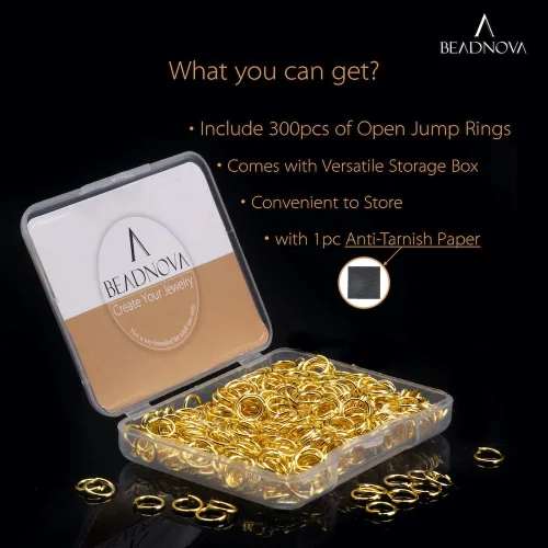 Miniatura 2 de BEADNOVA Anillos de salto abiertos de 0.276 in para hacer joyas, anillos de oro para llaveros y aretes (300 unidades)