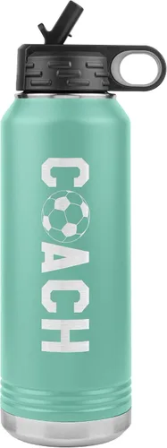 Miniatura 8 de Botella de agua de entrenador de fútbol, 32 onzas, con tapa abatible de acero inoxidable grabada, con pajita, regalo de entrenador de fútbol