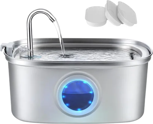 Miniatura 10 de Fuente de agua para gatos de acero inoxidable, fuente para gatos de 74 oz/2.2 L con bomba silenciosa, dispensador automático de agua para mascotas