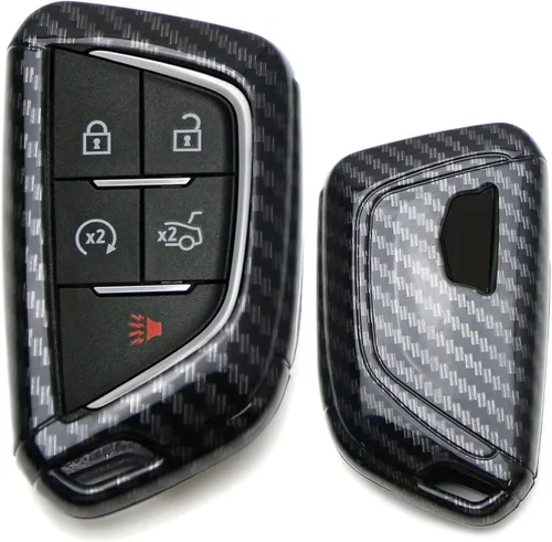 Miniatura 9 de iJDMTOY Funda para llavero de silicona suave con patrón de fibra de carbono negra compatible con Cadillac CT5 CT6 XTS XT4 XT5 ATS 2020 en adelante