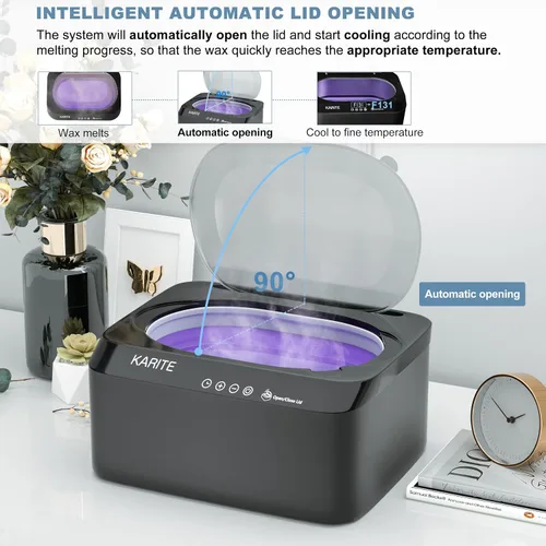 Miniatura 3 de Máquina de cera de parafina Karite para manos y pies con tapa de apertura automática, baño de parafina, fusión rápida de cera en 20 minutos, control