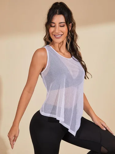 Miniatura 3 de Floerns Camiseta deportiva sin mangas transparente de malla transparente para mujer