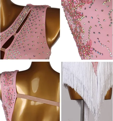 Miniatura 4 de Vestidos de baile latino con flecos para mujer, para competición profesional, Cha Cha, Tango, disfraz de salón de baile