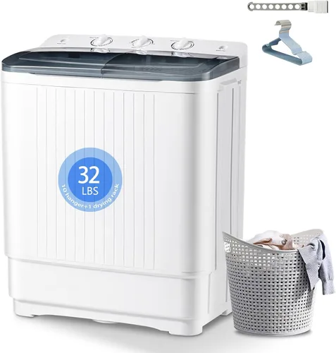 Miniatura 10 de DOGHLY - Minilavadora de tambor doble de 18 libras, lavadora de lavandería portátil y compacta con capacidad de lavado de 11 libras y secado por